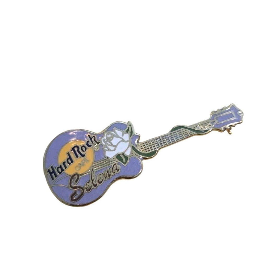 Hard Rock Cafe Selena Quintanilla Purple Guitar Pin with White Rose